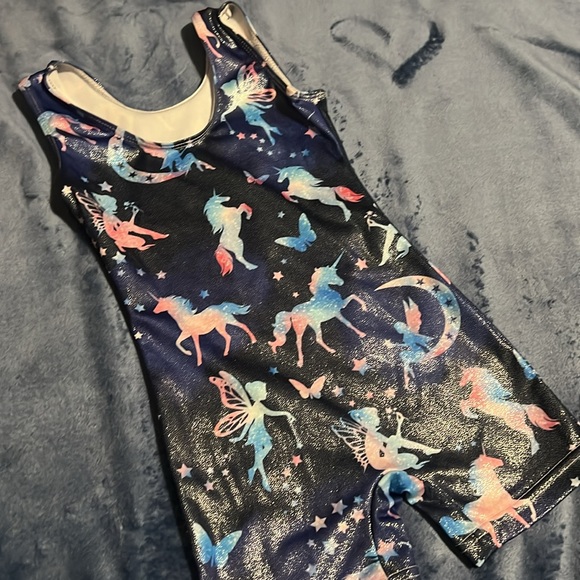 Brand New Galaxy Unicorn Sparkle Leotard with shorts - Picture 4 of 8